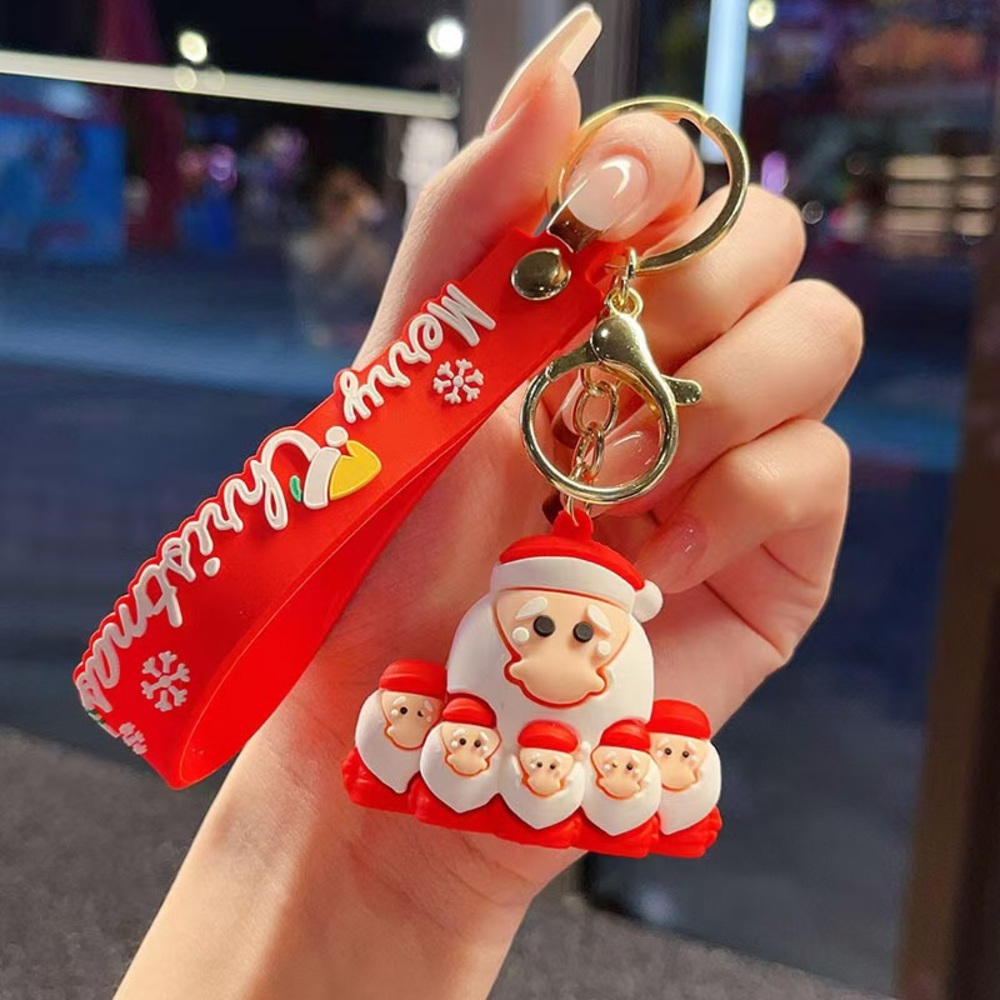 Christmas Santa Keychain with Red Wrist Strap